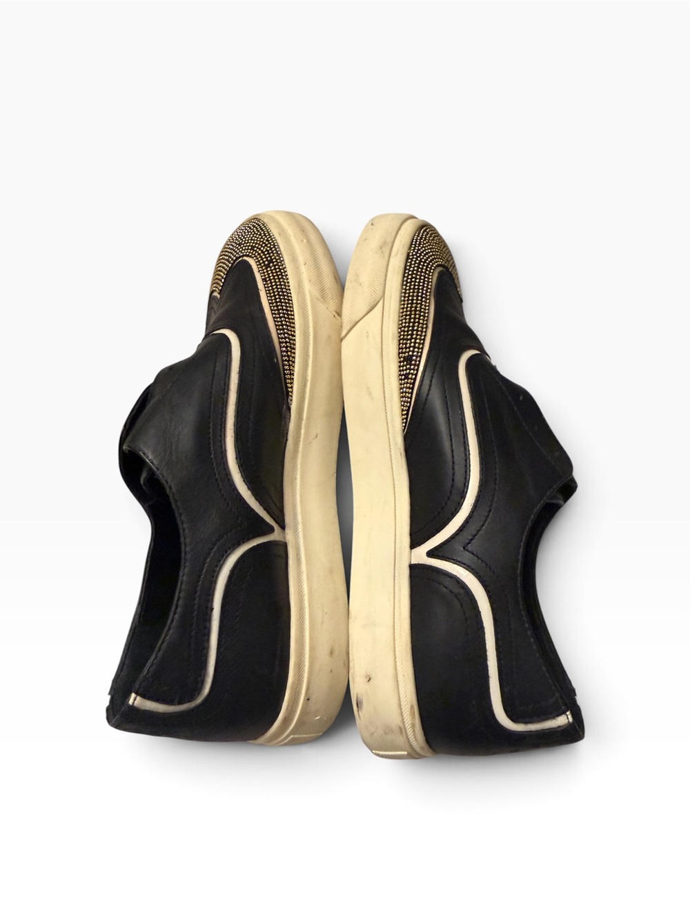 Giuseppe Zanotti Black Leather Slip-Ons with Gold Stud Toe,pre-owned, SZ5.5 - Picture 9 of 12